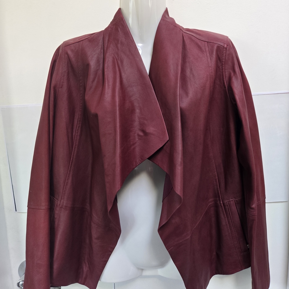 Vince Red Leather Jacket with Draped Collar